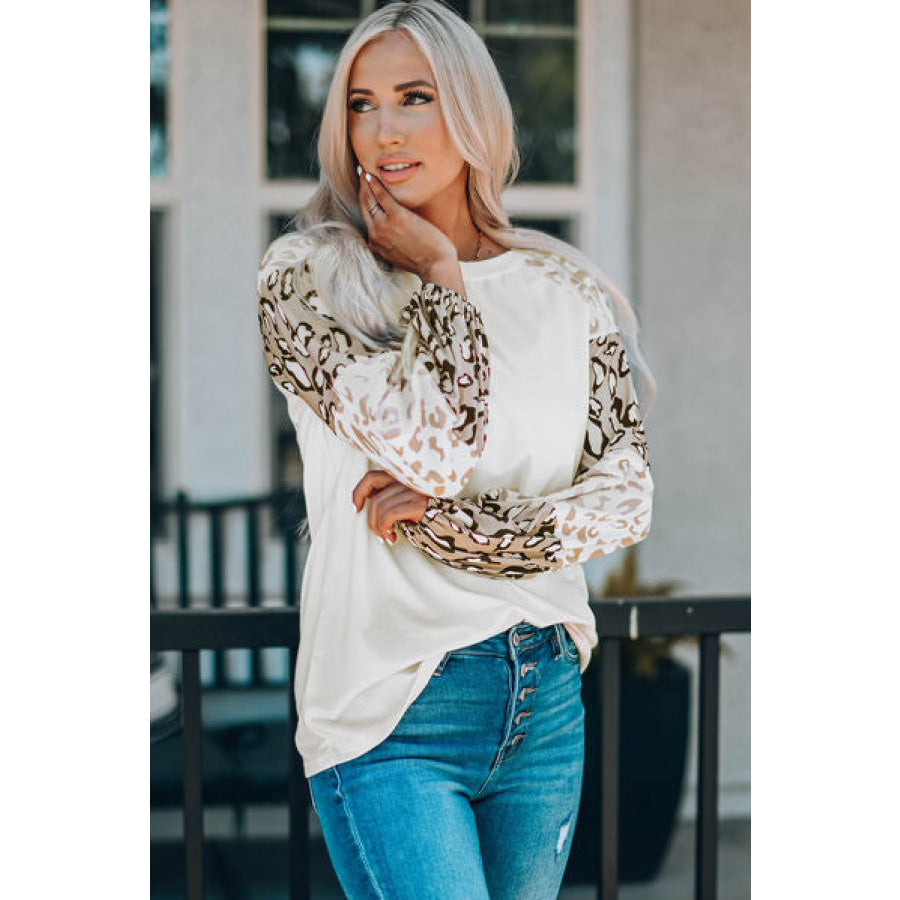 Leopard Round Neck Dropped Shoulder T-Shirt Apparel and Accessories