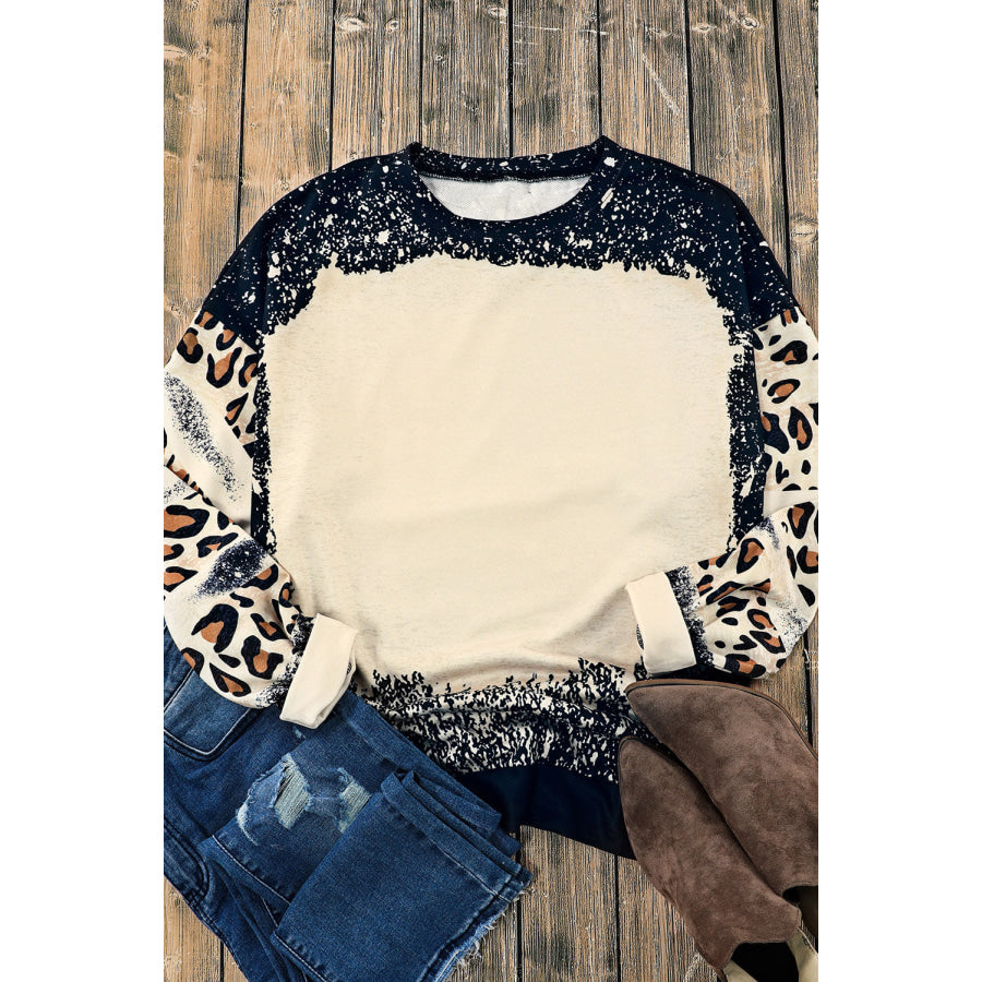 Leopard Round Neck Long Sleeve Sweatshirt Apparel and Accessories