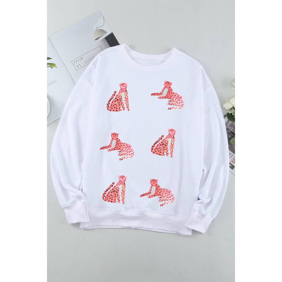 Leopard Round Neck Long Sleeve Sweatshirt Apparel and Accessories