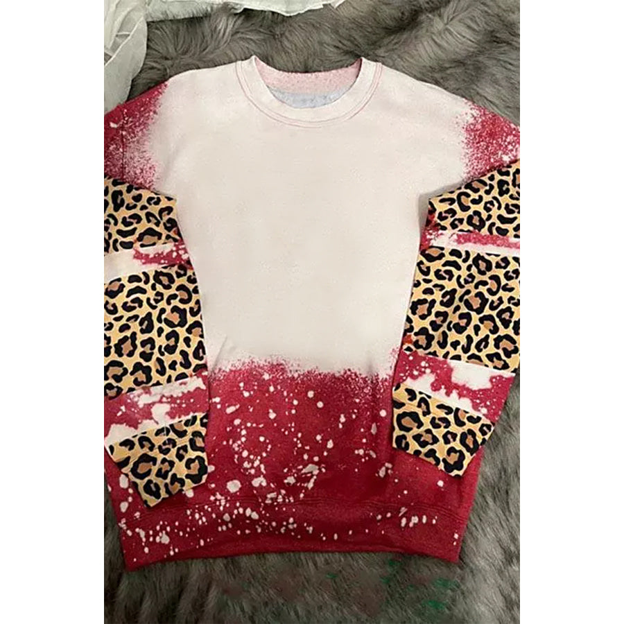Leopard Round Neck Long Sleeve T-Shirt Apparel and Accessories