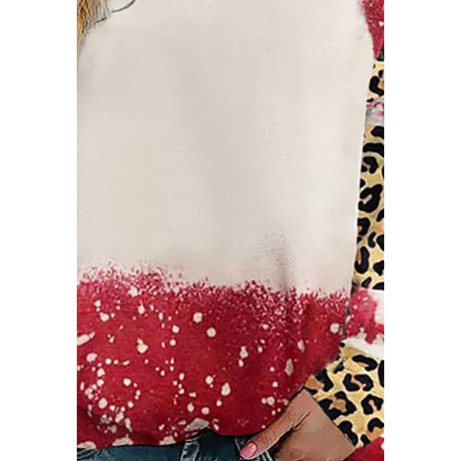 Leopard Round Neck Long Sleeve T-Shirt Apparel and Accessories