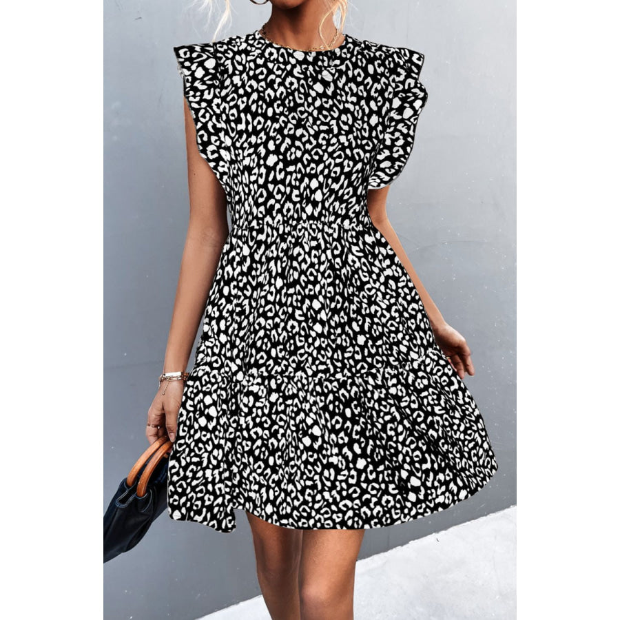 Leopard Round Neck Mini Dress Black / S
