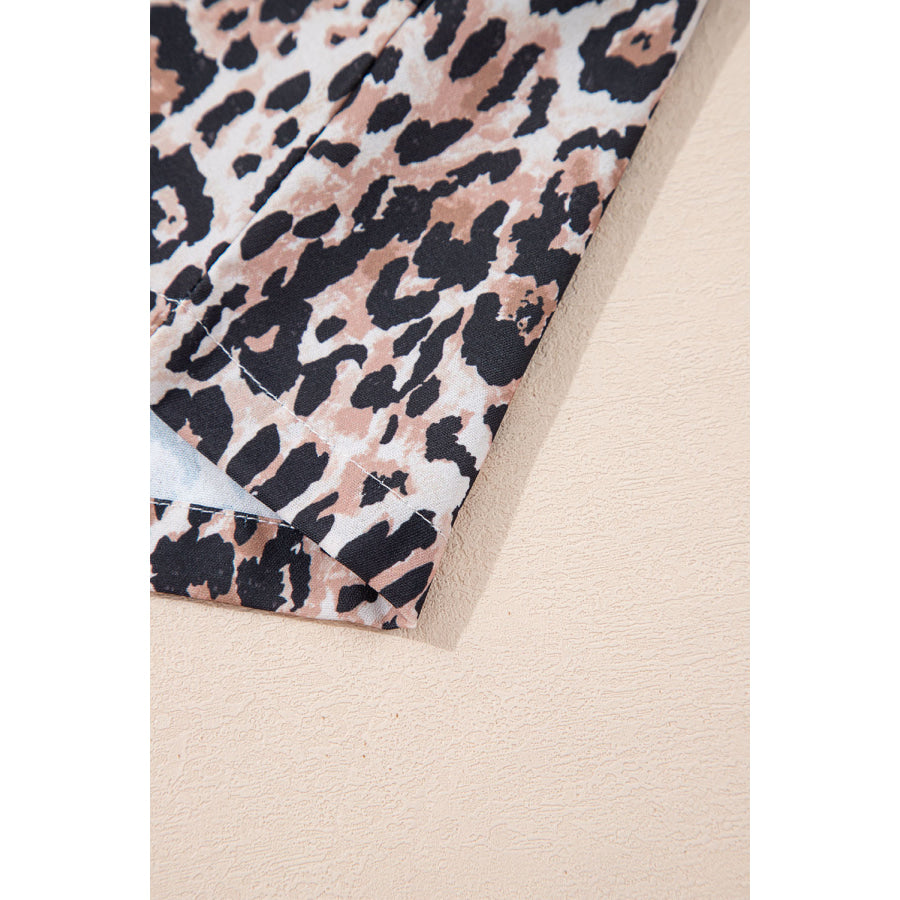 Leopard Round Neck Short Sleeve Mini Dress Apparel and Accessories