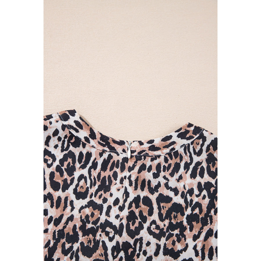 Leopard Round Neck Short Sleeve Mini Dress Apparel and Accessories