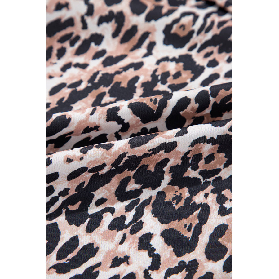 Leopard Round Neck Short Sleeve Mini Dress Apparel and Accessories