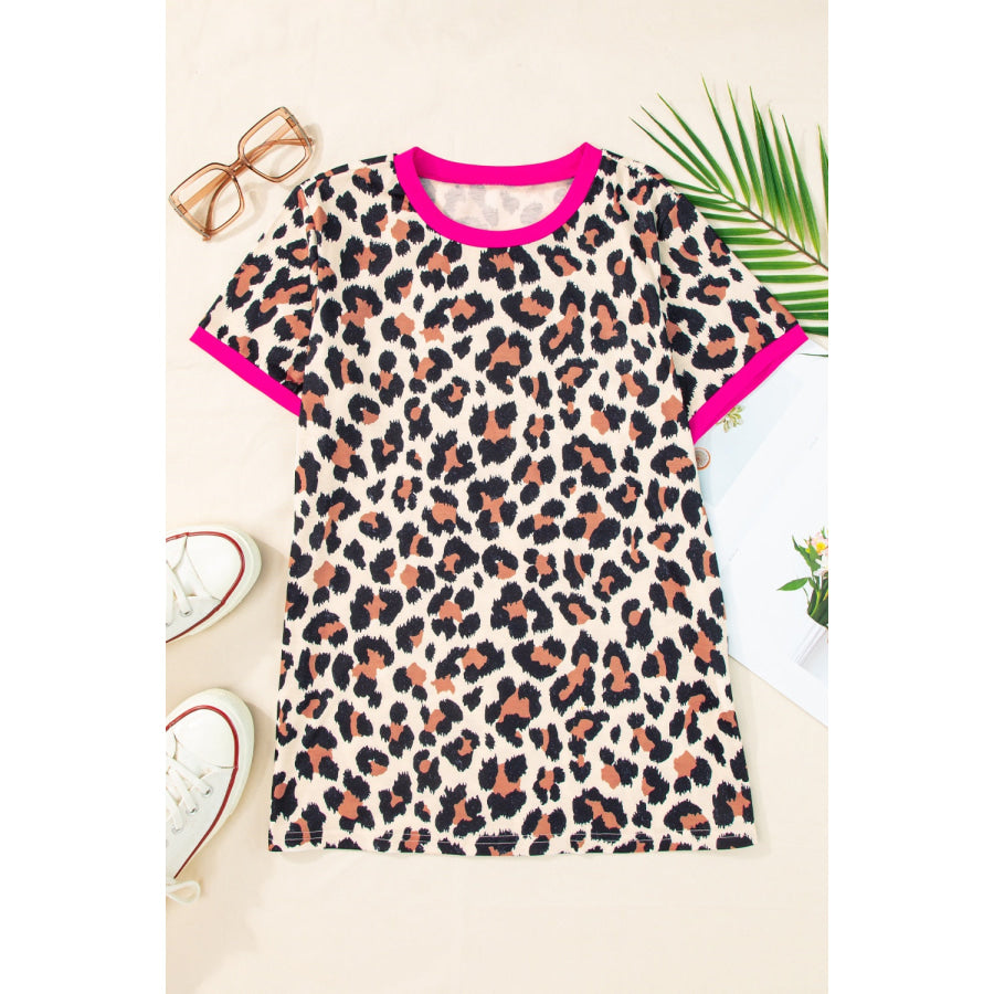Leopard Round Neck Short Sleeve T-Shirt Apparel and Accessories