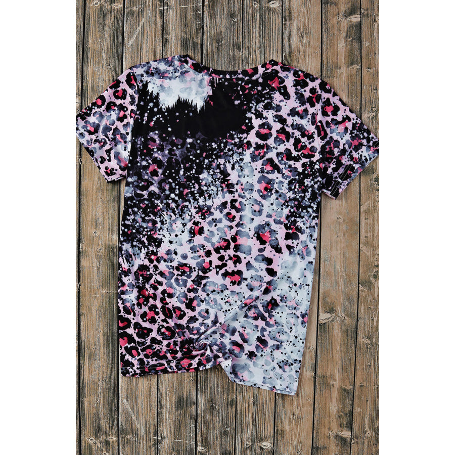 Leopard Round Neck Short Sleeve T-Shirt Apparel and Accessories