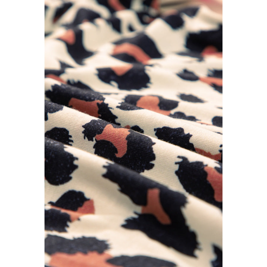 Leopard Round Neck Short Sleeve T-Shirt Apparel and Accessories