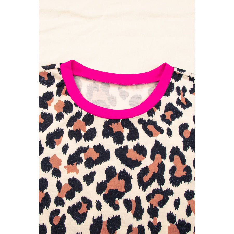 Leopard Round Neck Short Sleeve T-Shirt Apparel and Accessories