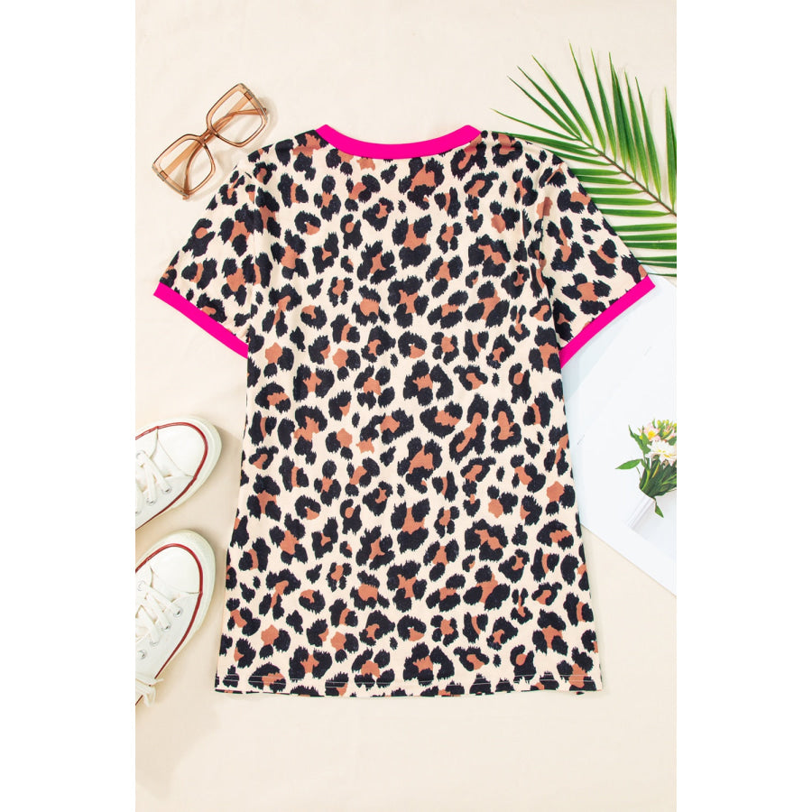 Leopard Round Neck Short Sleeve T-Shirt Apparel and Accessories