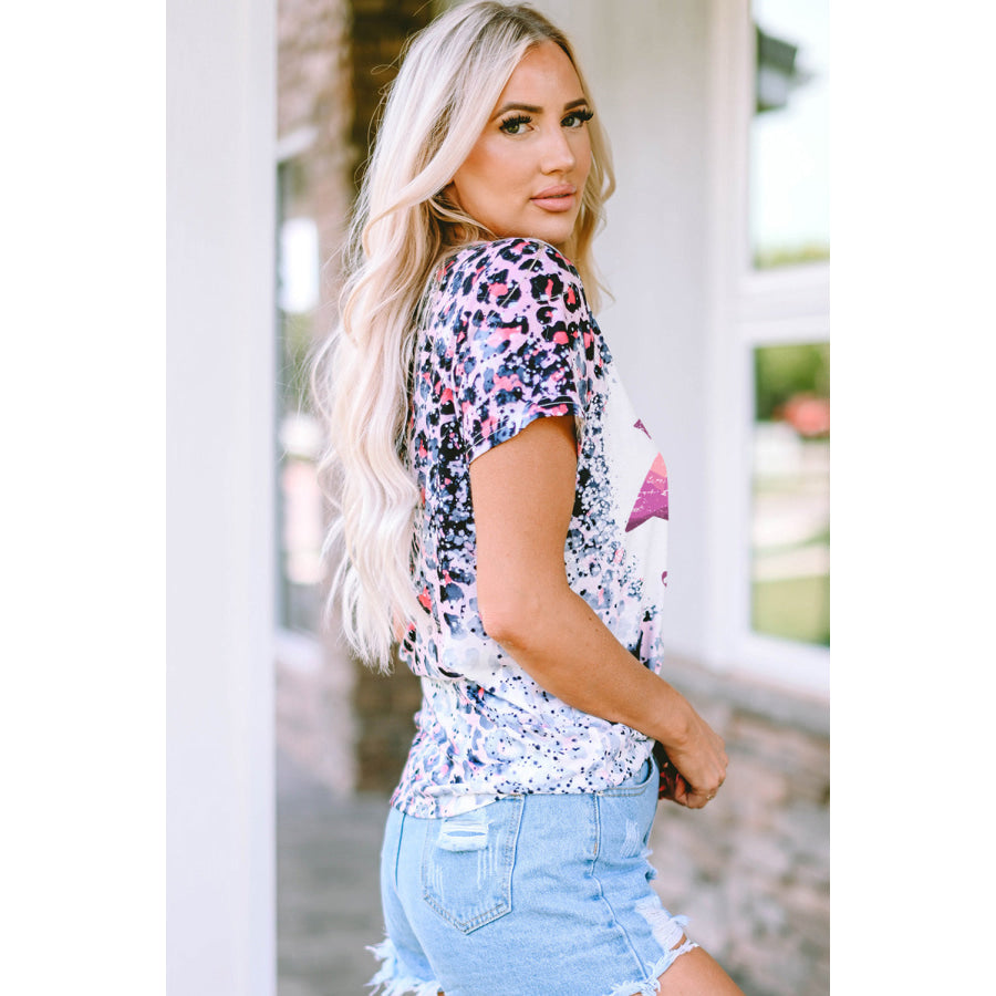 Leopard Round Neck Short Sleeve T-Shirt Apparel and Accessories