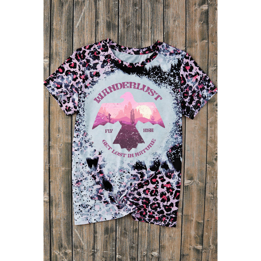 Leopard Round Neck Short Sleeve T-Shirt Apparel and Accessories