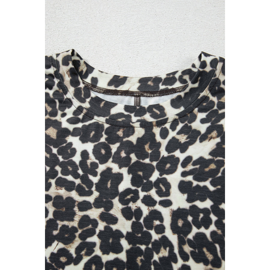 Leopard Round Neck Top and Shorts Set Apparel and Accessories