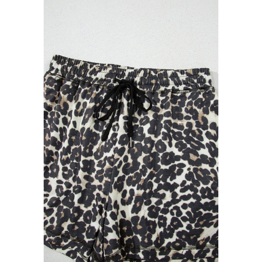Leopard Round Neck Top and Shorts Set Apparel and Accessories