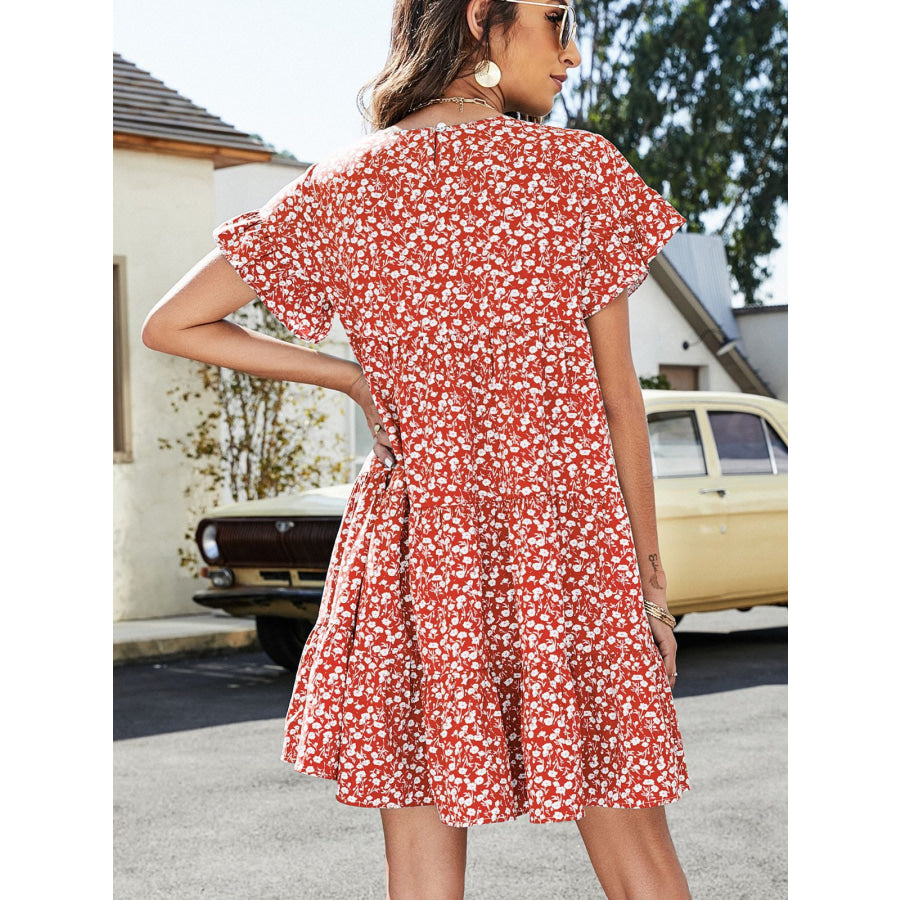 Leopard Short Flounce Sleeve Tiered Dress