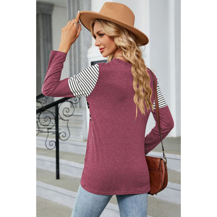 Leopard Striped Round Neck T - Shirt Apparel and Accessories