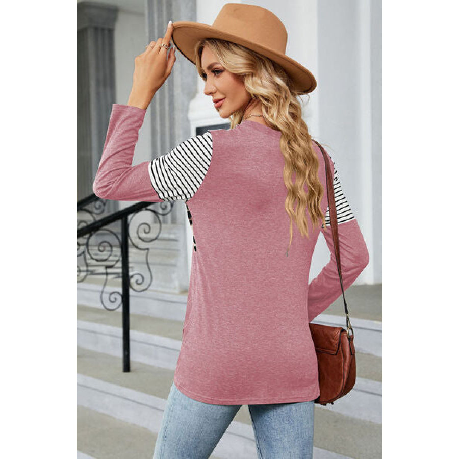 Leopard Striped Round Neck T - Shirt Apparel and Accessories