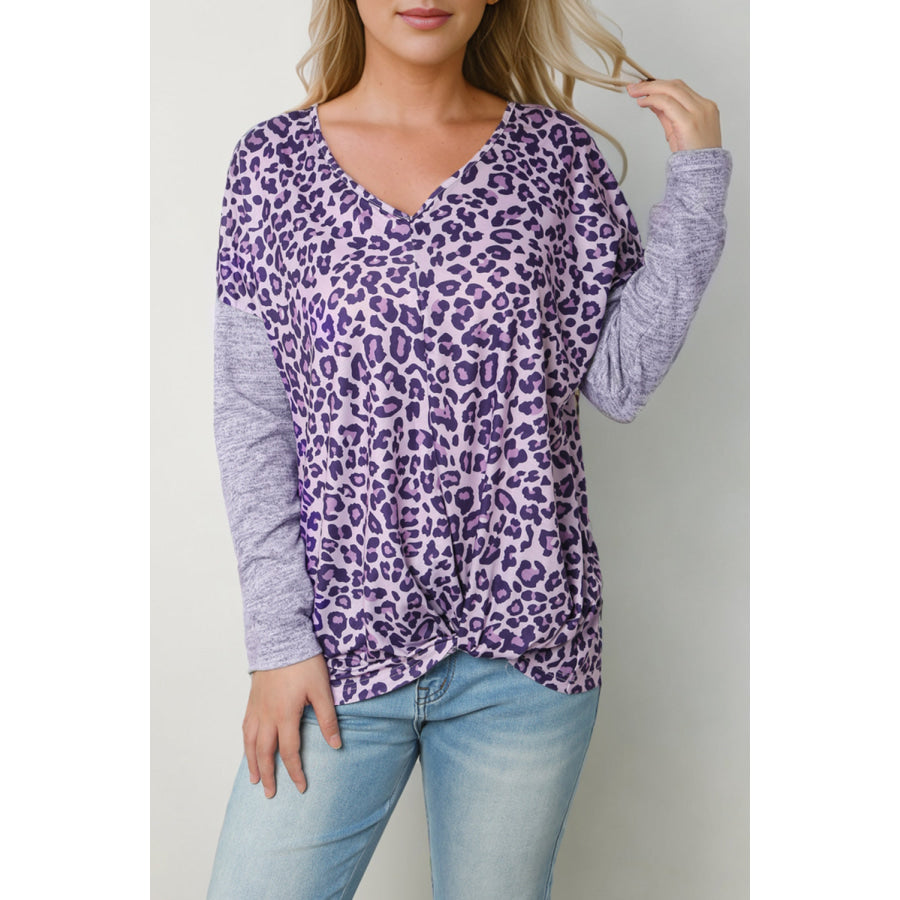 Leopard V-Neck Long Sleeve T-Shirt