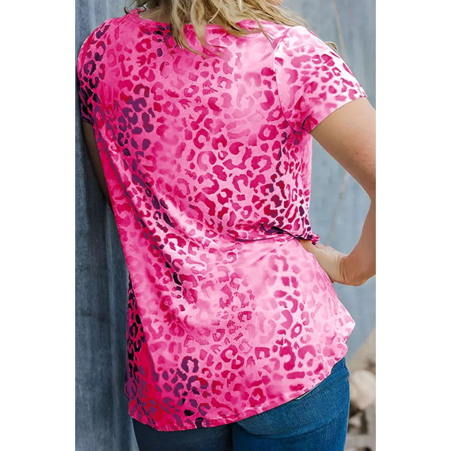 Leopard V-Neck Short Sleeve T-Shirt Apparel and Accessories