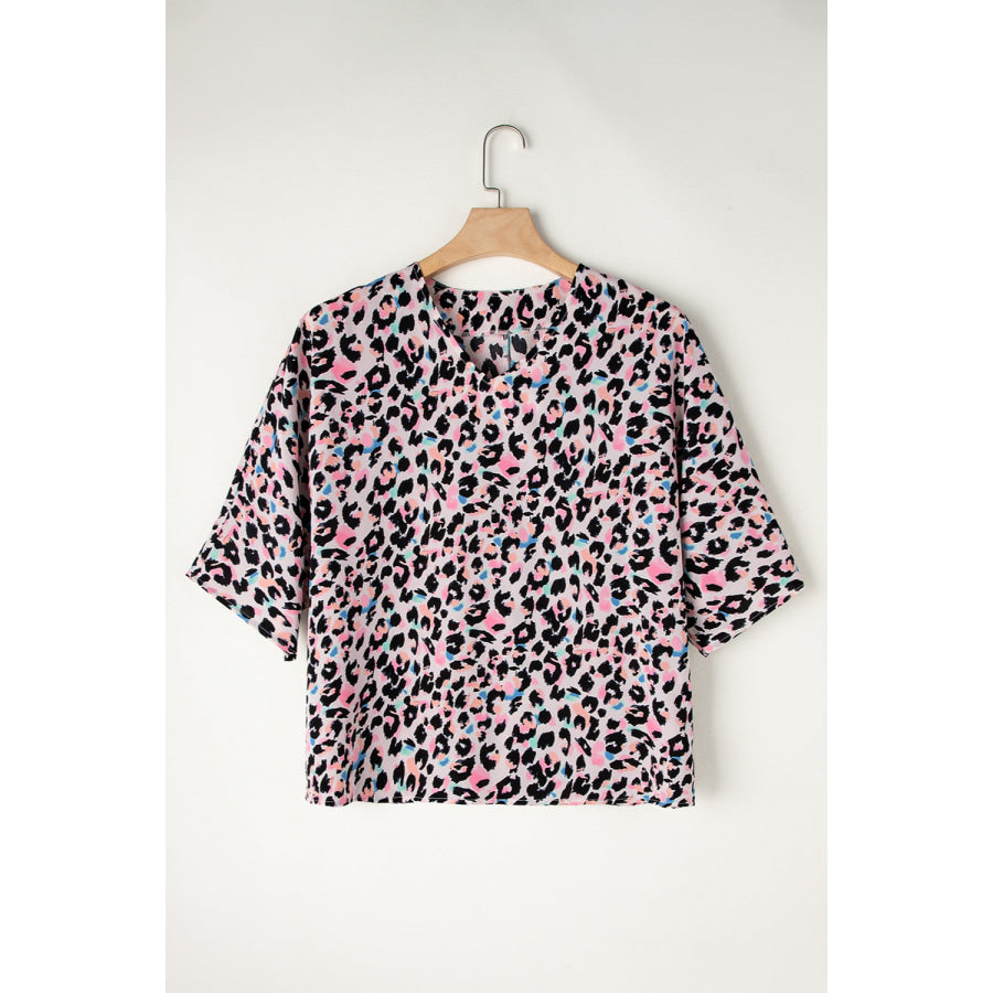 Leopard V-Neck T-Shirt Leopard / S Apparel and Accessories