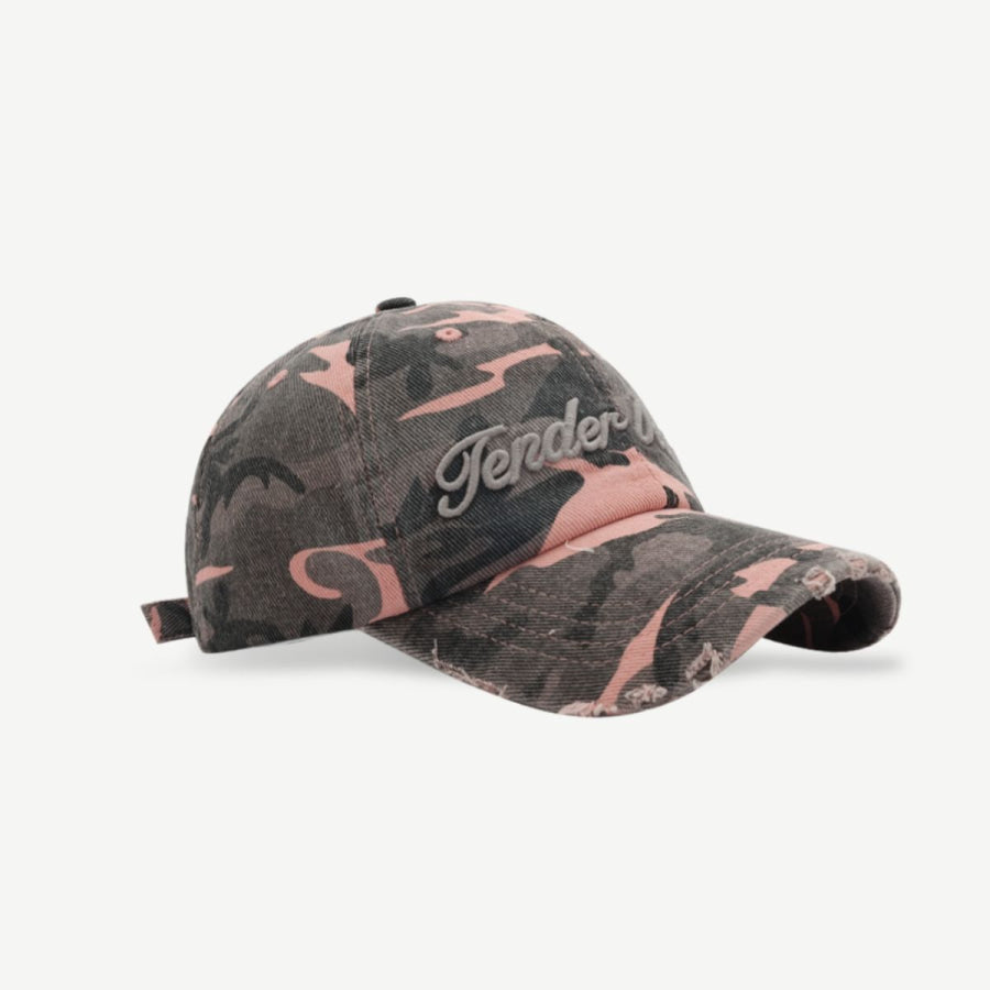 Letter Graphic Camouflage Cotton Hat Carnation Pink / One Size Apparel and Accessories