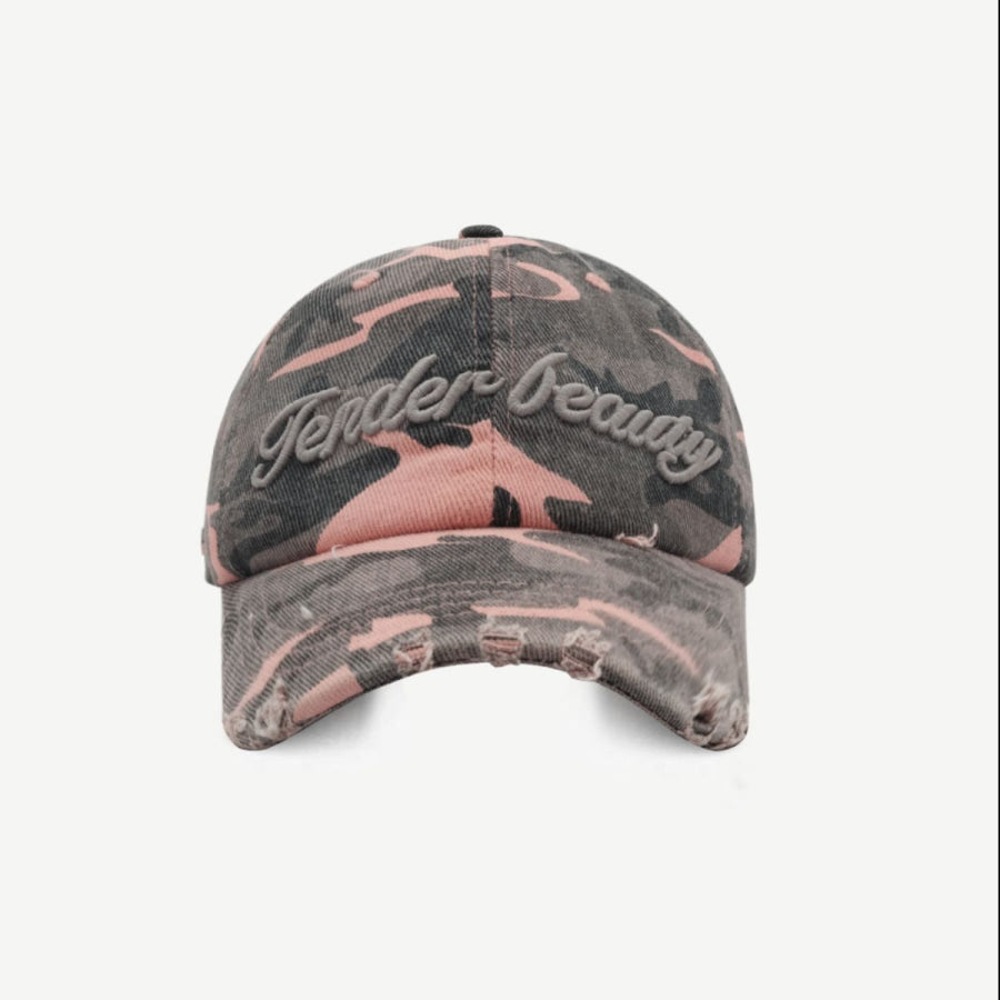 Letter Graphic Camouflage Cotton Hat Carnation Pink / One Size Apparel and Accessories