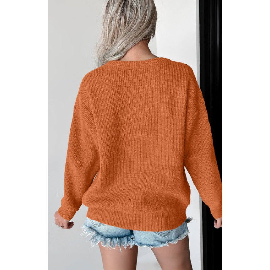 Letter Graphic Round Neck Long Sleeve Sweater Apparel and Accessories