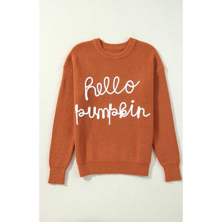 Letter Graphic Round Neck Long Sleeve Sweater Apparel and Accessories
