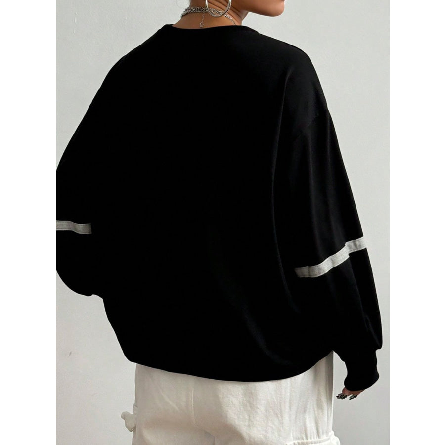 Letter Graphic Round Neck Long Sleeve Sweatshirt Apparel and Accessories