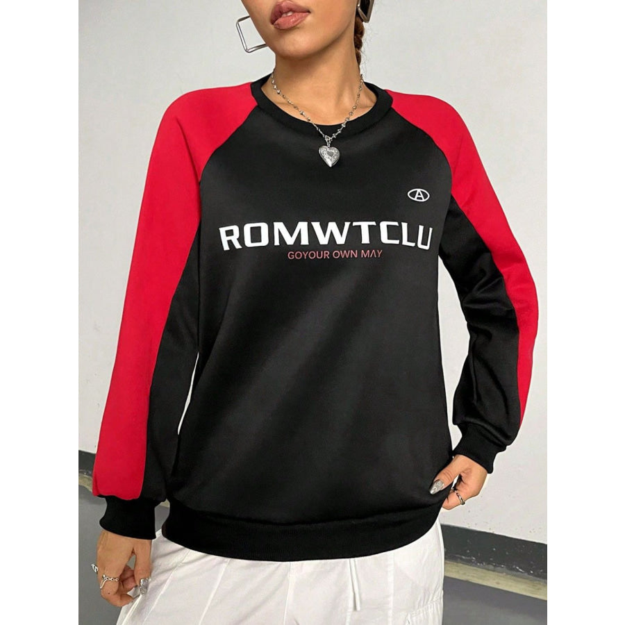 Letter Graphic Round Neck Long Sleeve Sweatshirt Apparel and Accessories