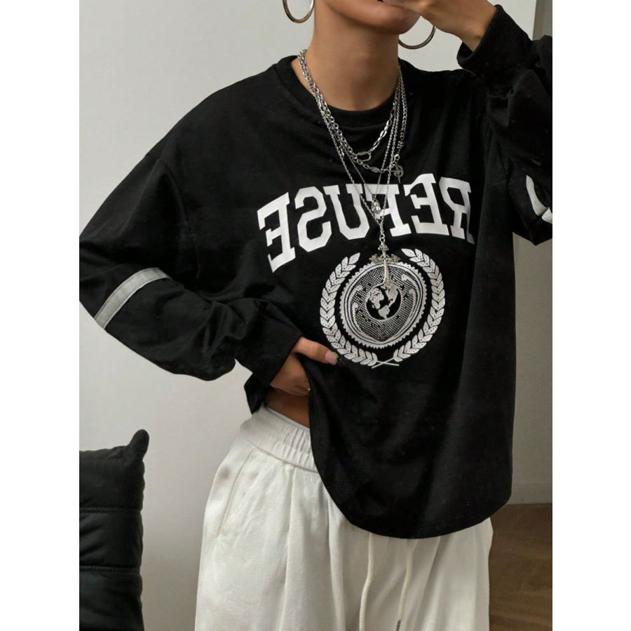 Letter Graphic Round Neck Long Sleeve Sweatshirt Apparel and Accessories