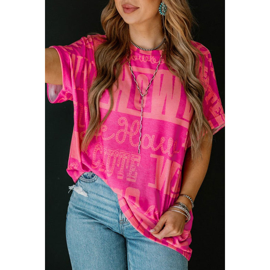 Letter Printed Round Neck Short Sleeve T-Shirt Apparel and Accessories