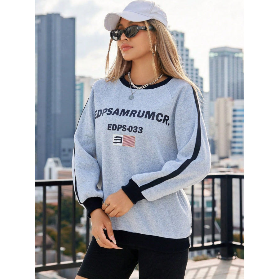 Letter Round Neck Long Sleeve Sweatshirt Apparel and Accessories