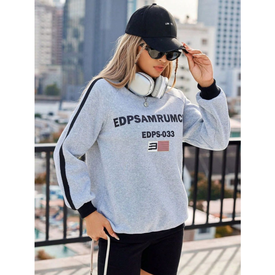 Letter Round Neck Long Sleeve Sweatshirt Apparel and Accessories