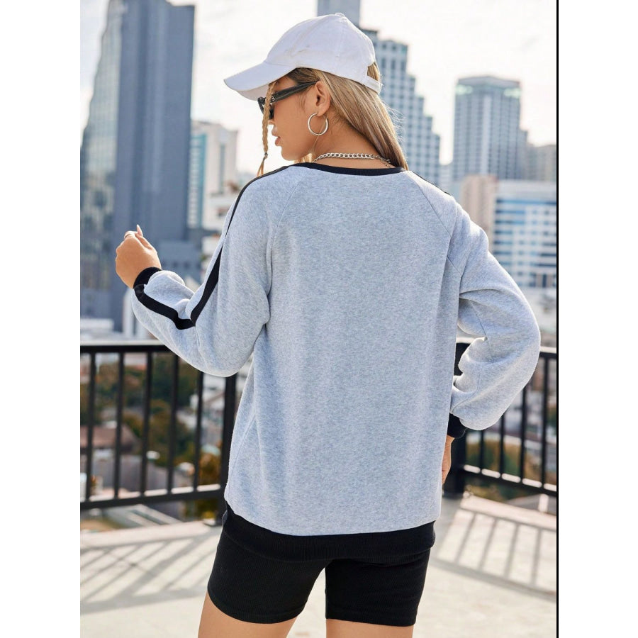 Letter Round Neck Long Sleeve Sweatshirt Light Gray / S Apparel and Accessories