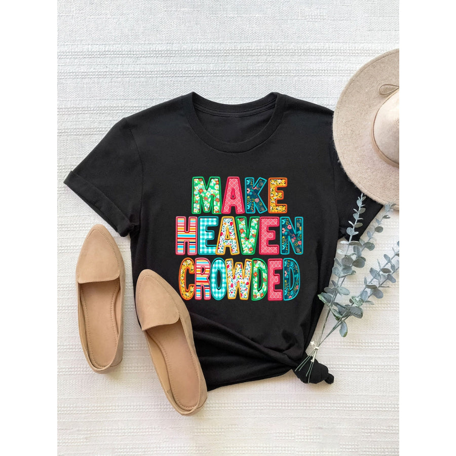 Letter Round Neck Short Sleeve T-Shirt Black / S Apparel and Accessories