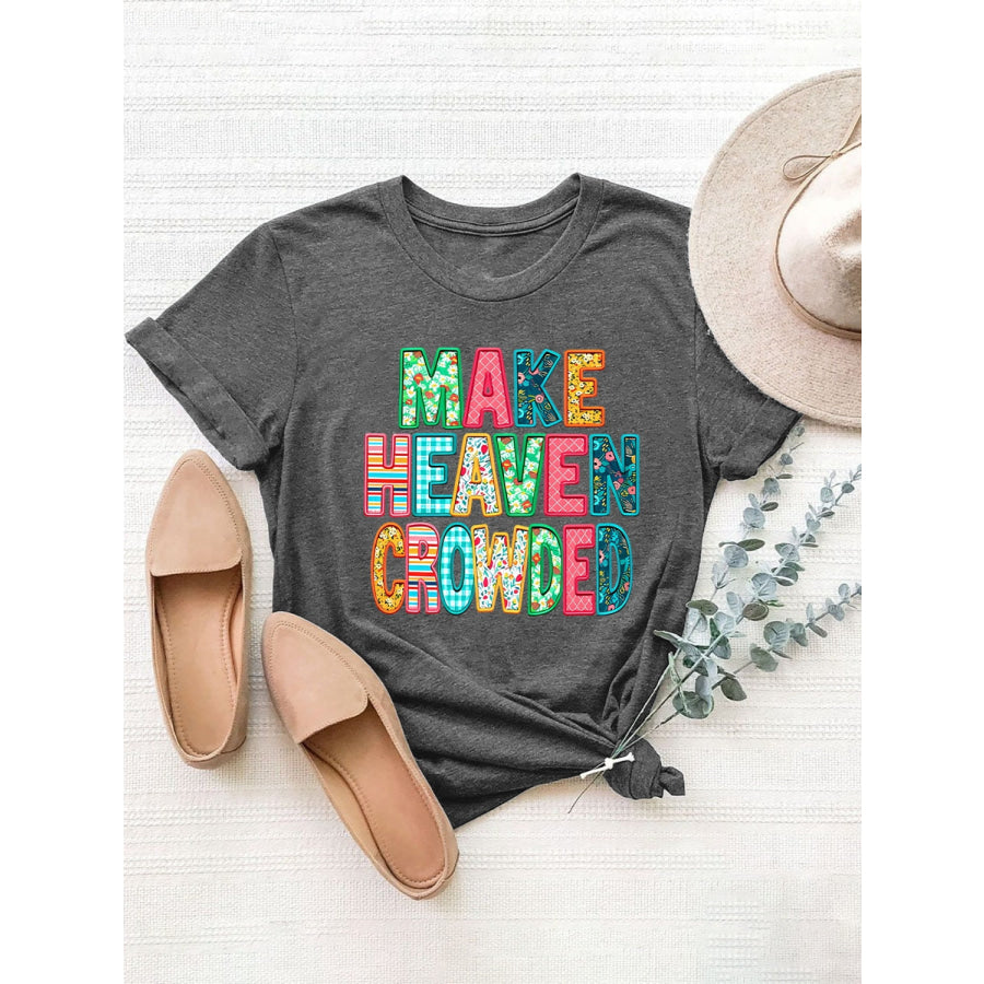 Letter Round Neck Short Sleeve T-Shirt Dark Gray / S Apparel and Accessories