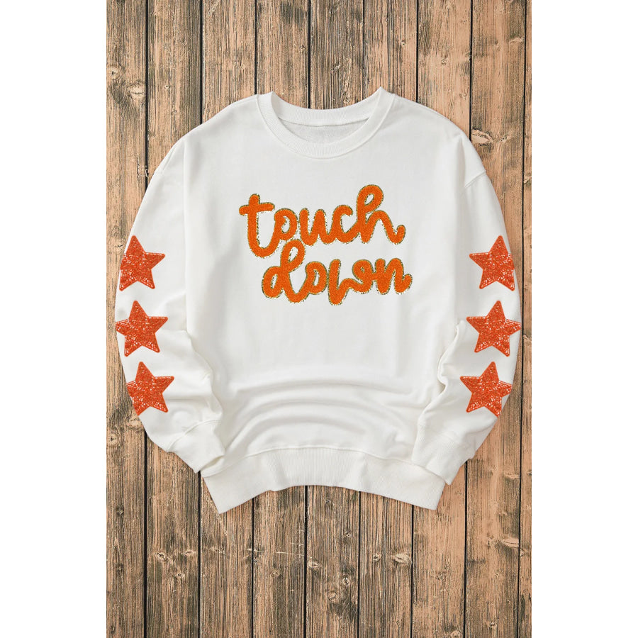 Letter & Star Round Neck Long Sleeve Sweatshirt Apparel and Accessories