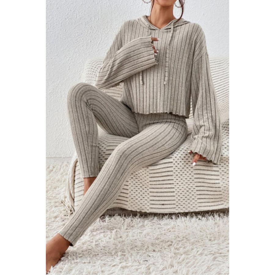 Lettuce Hem Dropped Shoulder Hooded Top and Pants Set Apparel Accessories