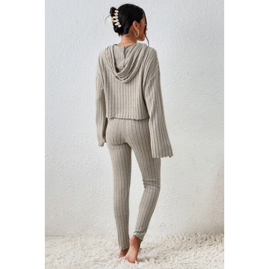 Lettuce Hem Dropped Shoulder Hooded Top and Pants Set Apparel Accessories