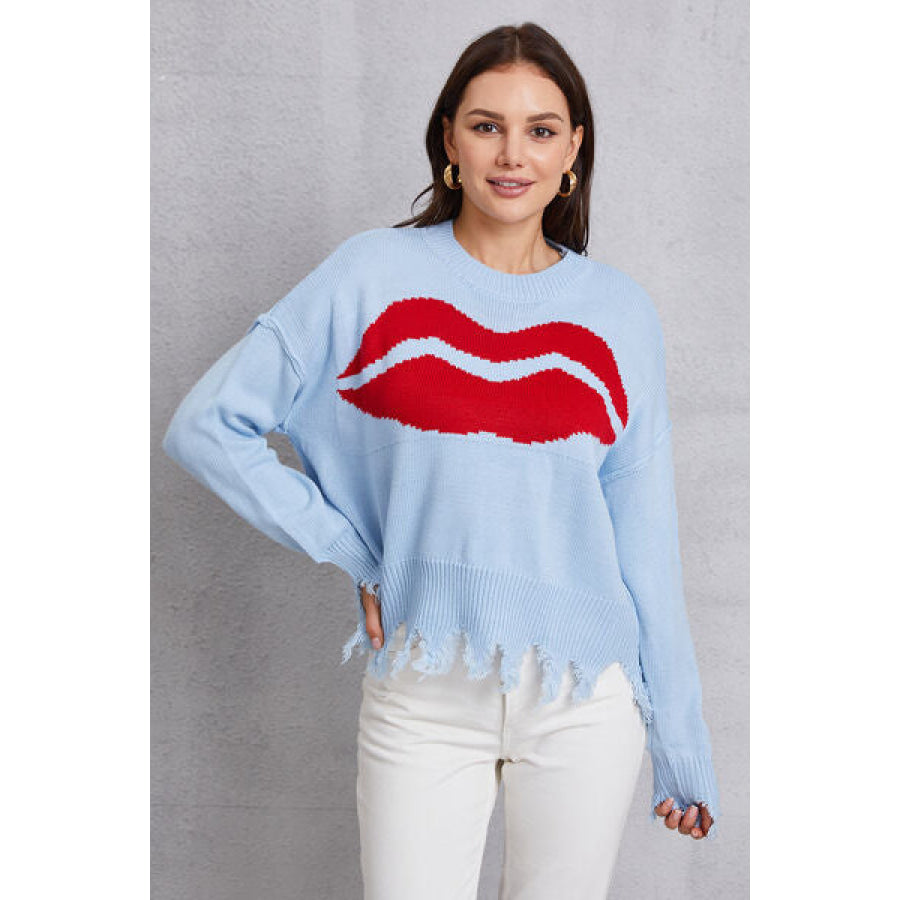 Lip Fringe Round Neck Sweater Apparel and Accessories