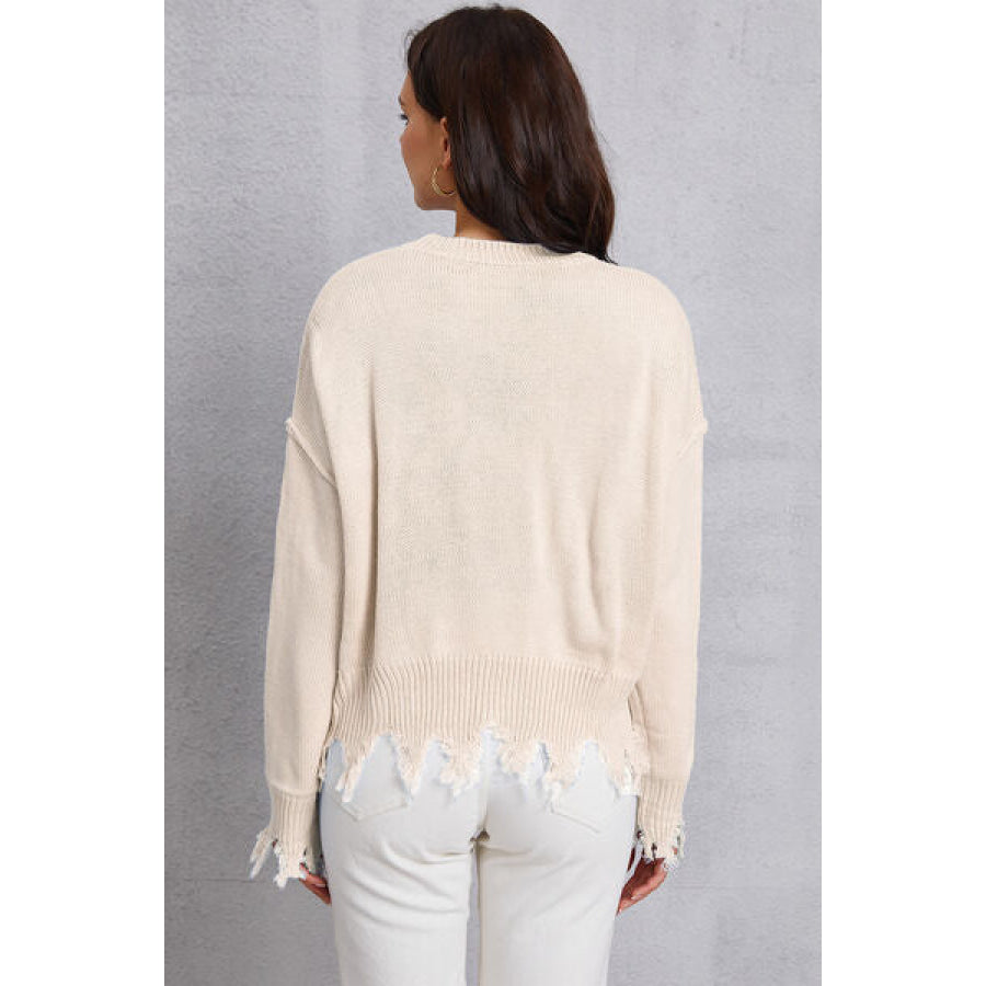 Lip Fringe Round Neck Sweater Apparel and Accessories