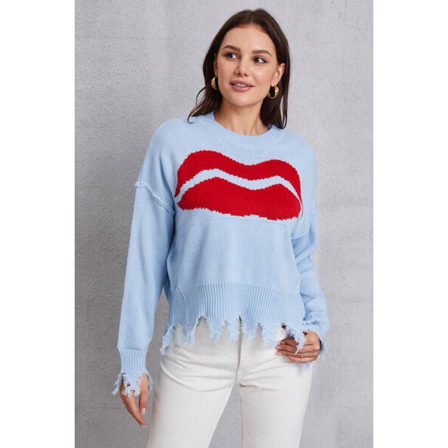 Lip Fringe Round Neck Sweater Apparel and Accessories