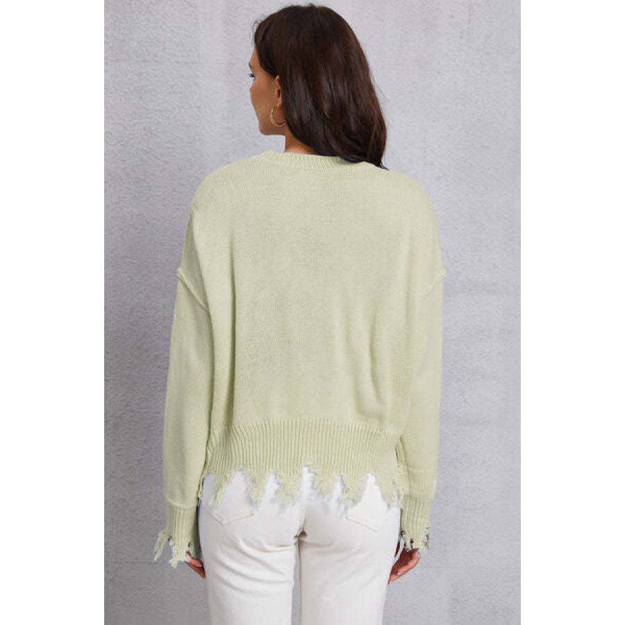 Lip Fringe Round Neck Sweater Apparel and Accessories