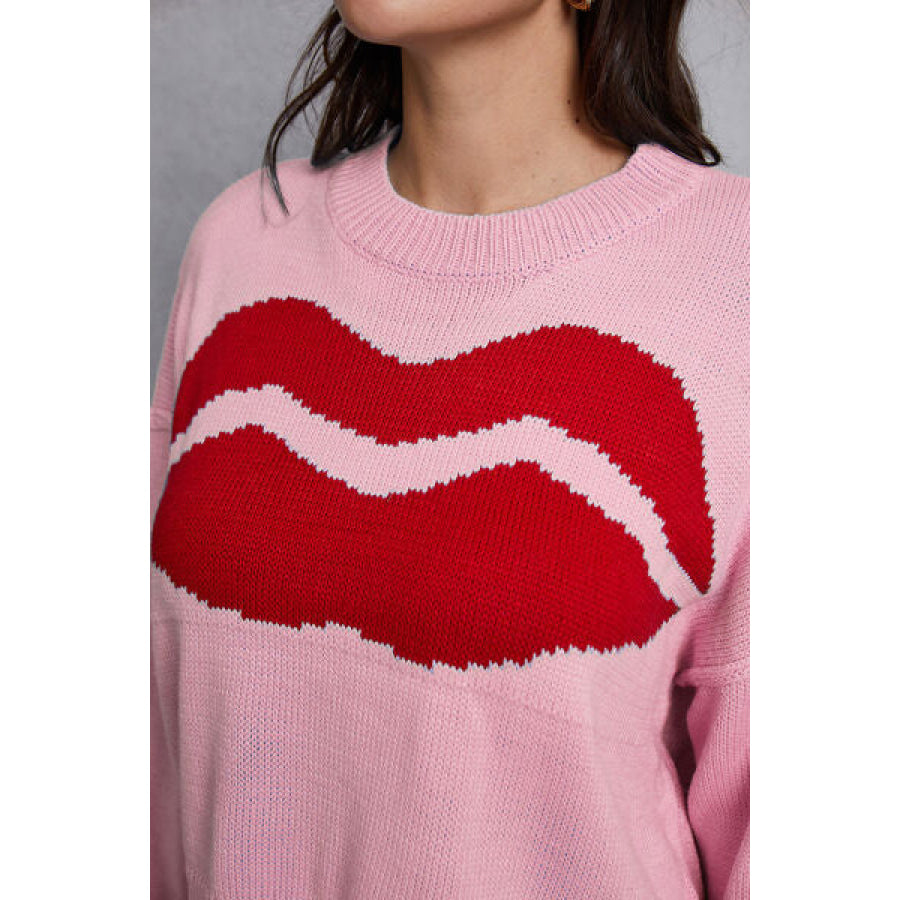 Lip Fringe Round Neck Sweater Apparel and Accessories