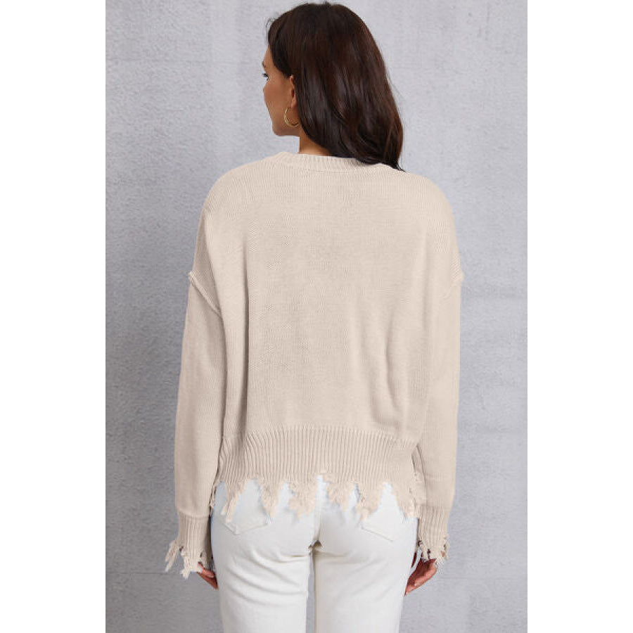 Lip Fringe Round Neck Sweater Apparel and Accessories