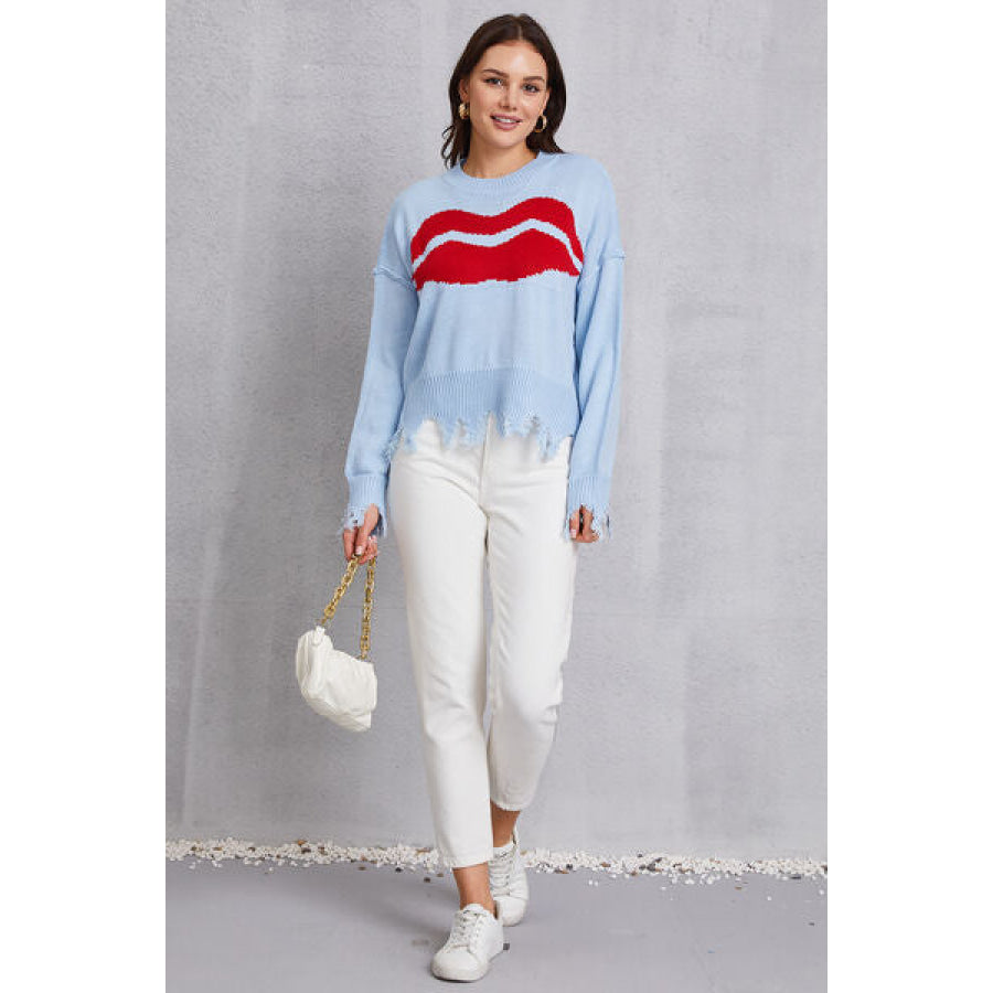 Lip Fringe Round Neck Sweater Apparel and Accessories