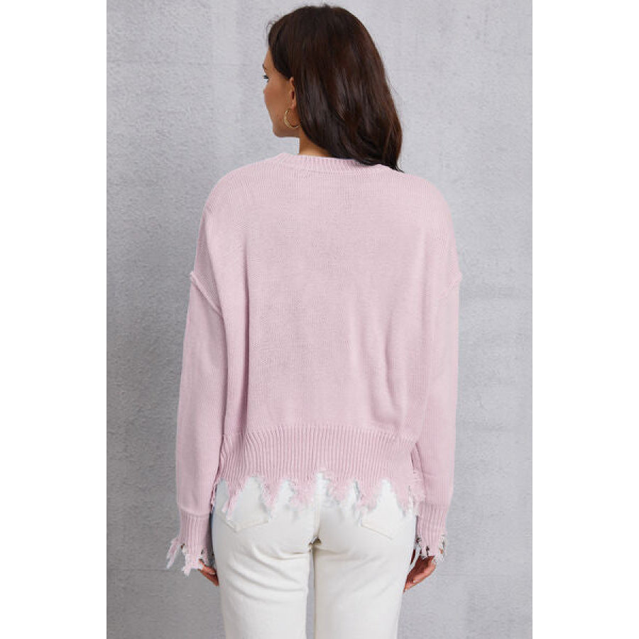 Lip Fringe Round Neck Sweater Apparel and Accessories
