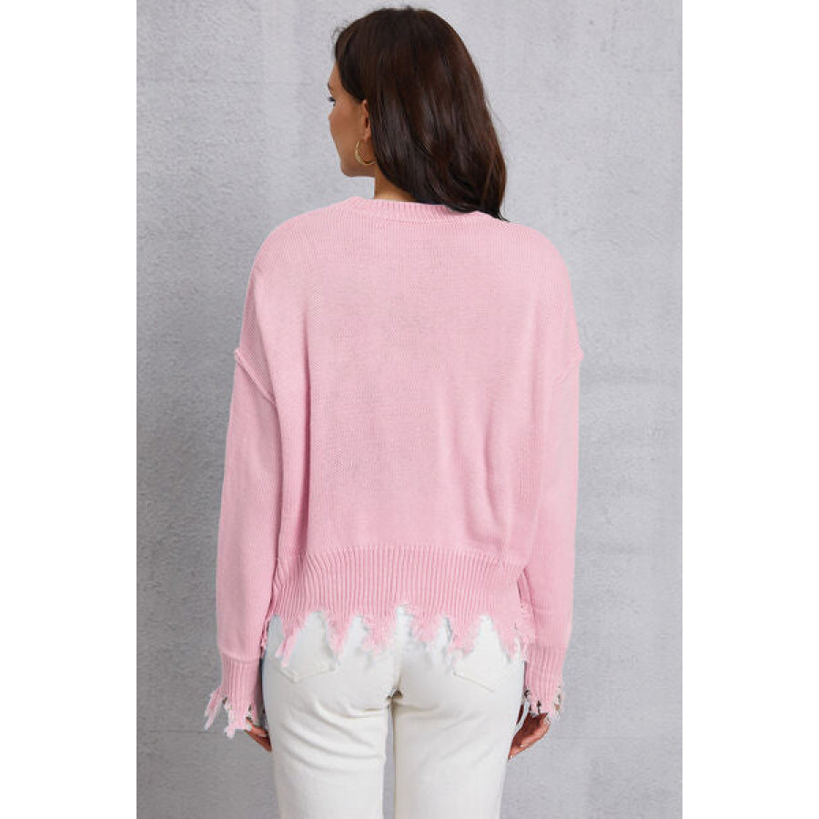 Lip Fringe Round Neck Sweater Apparel and Accessories