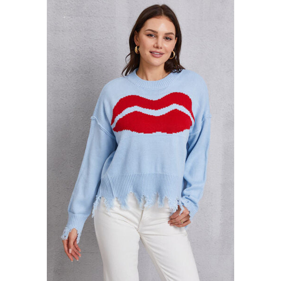 Lip Fringe Round Neck Sweater Apparel and Accessories